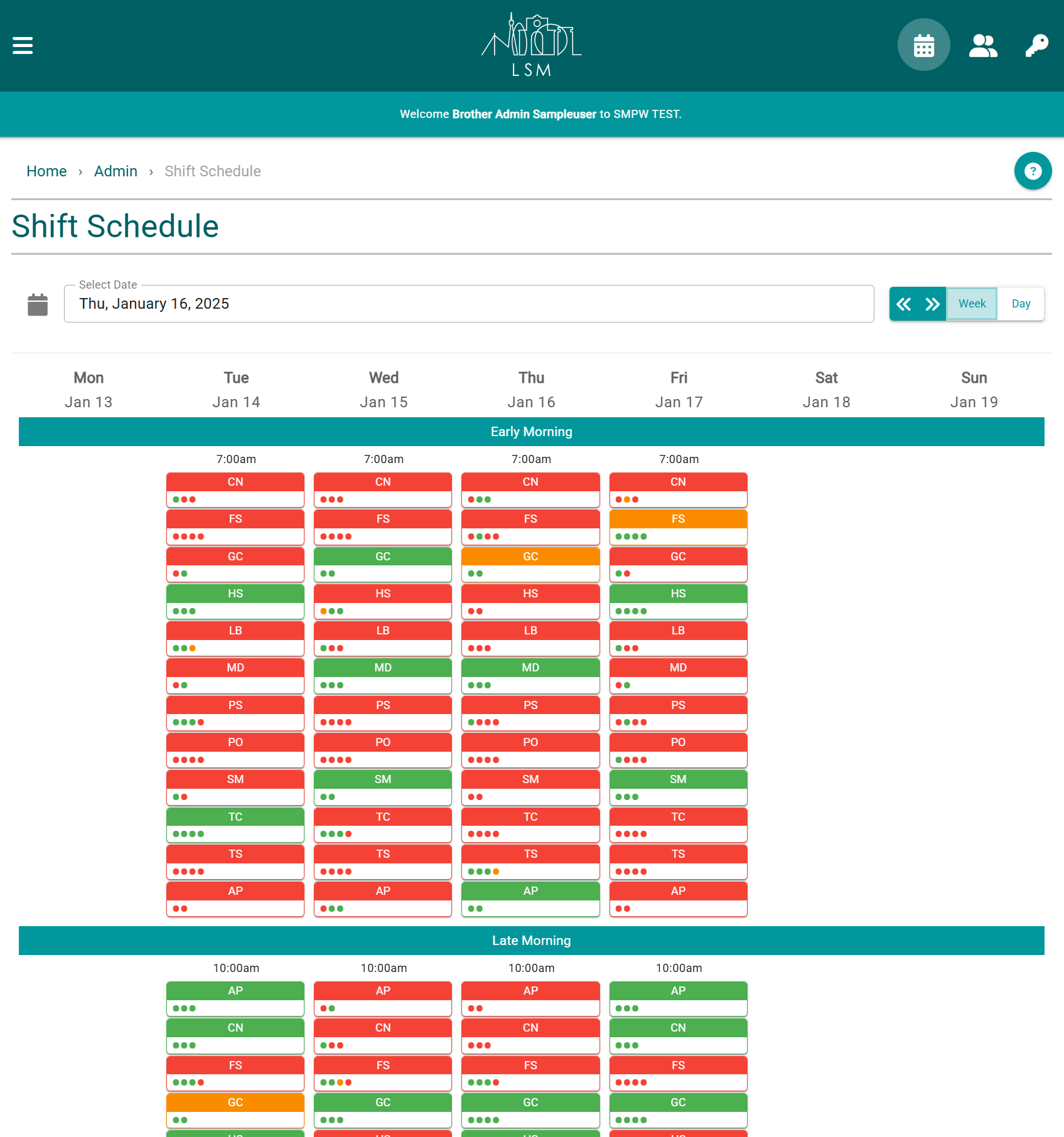 Image of the LSM Shift Schduler for admins