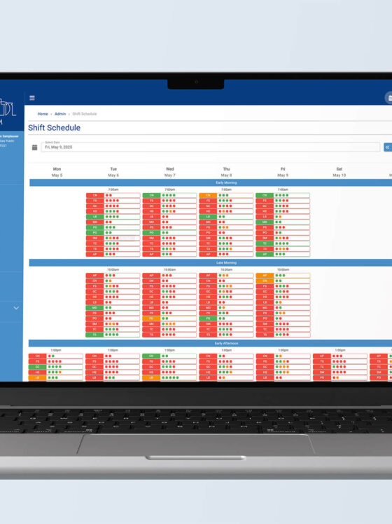 Image of a laptop showing the shift scheduler admin function