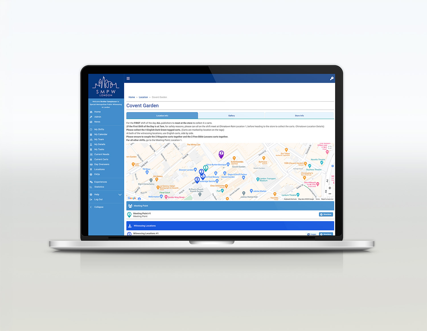 Location page demo of Covent garden mock up image