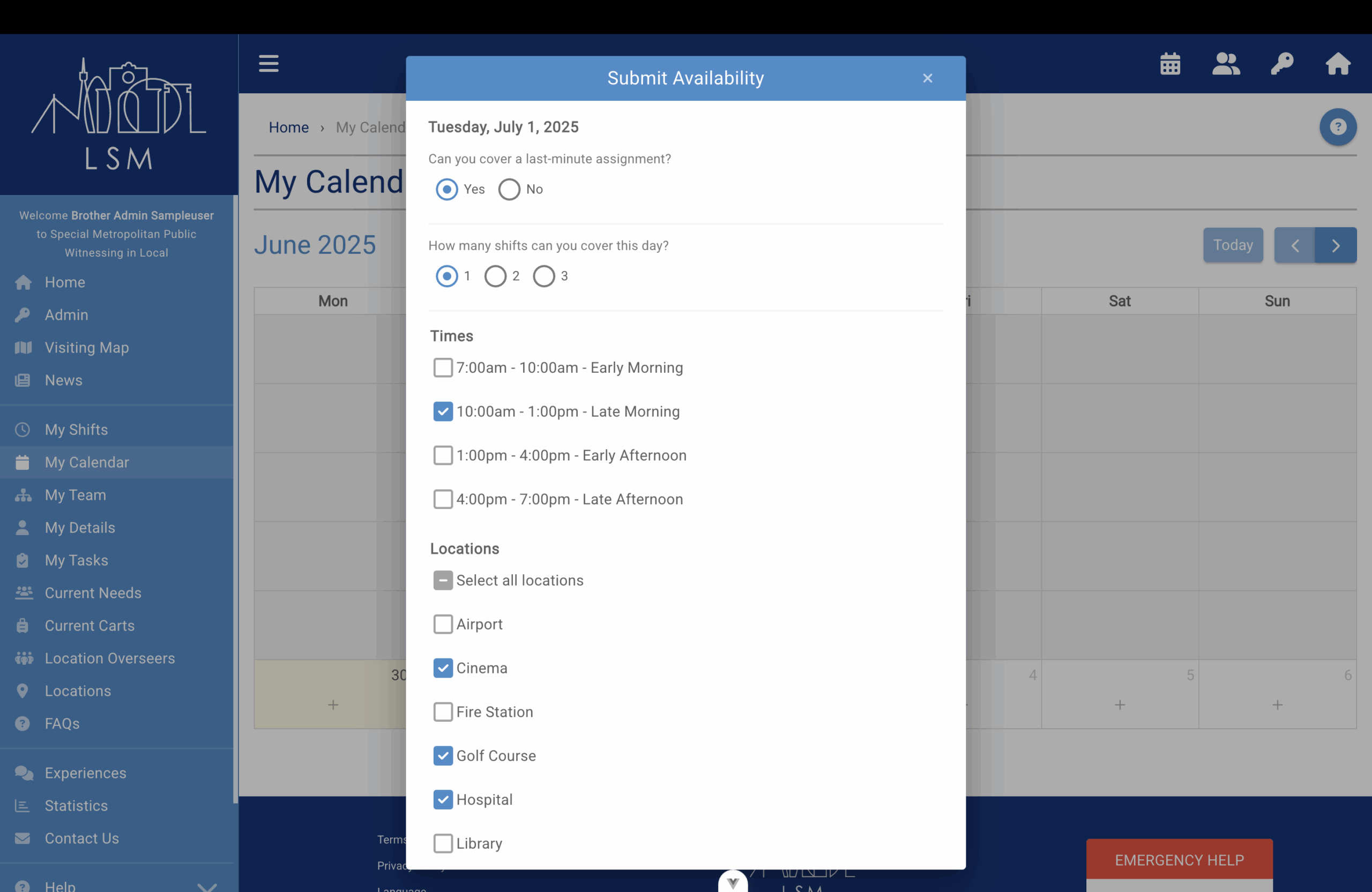 Submitting Shift Availability